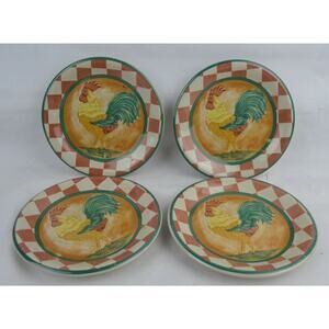 Vintage Cardinal Inc Rooster Dessert Plates Set 4 Hand Painted China